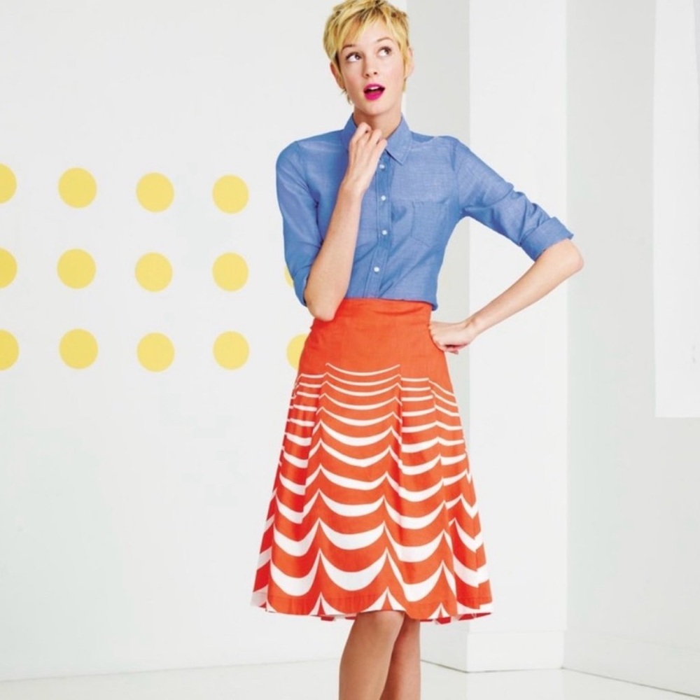Boden Orange / Red and White A-Line Skirt. Cotton.
